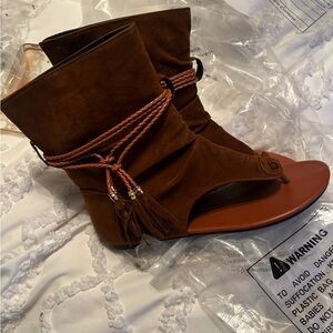 Brown Suede Ankle Boots with Tassel Detail